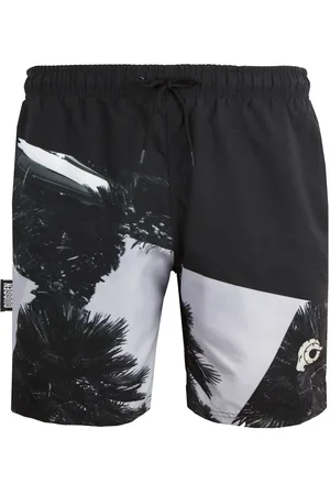Guggen Mountain Herren Badehose mit Palmen Muster Weiß Schwarz