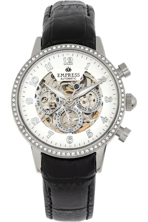 Empress Beatrice Automatikuhr mit Skelett-Zifferblatt und Lederarmband mit Tag/Datum