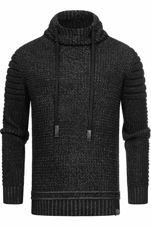 Rusty Neal Stehkragen Grobstrick Biker Pullover mit Hohem Rollkragen