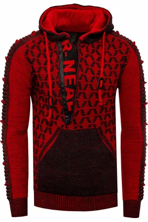 Rusty Neal 1/2 Zip Kontrast Grobstrick Kapuzen-Pullover