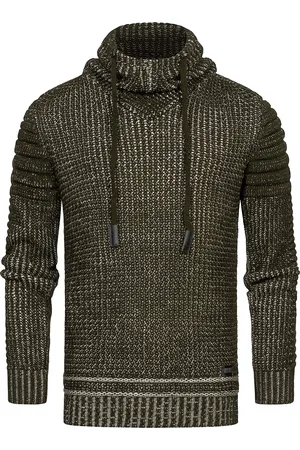 Rusty Neal Stehkragen Grobstrick Biker Pullover mit Hohem Rollkragen