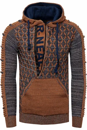 Rusty Neal 1/2 Zip Kontrast Grobstrick Kapuzen-Pullover