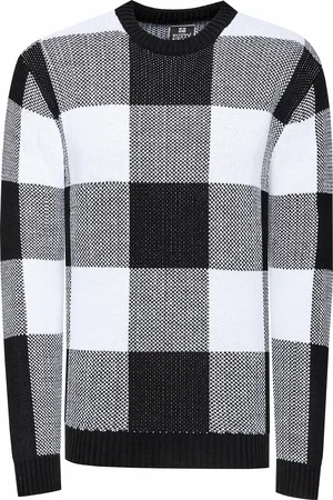 Rusty Neal Schwerer Karo Kontrast Grobstrick Pullover