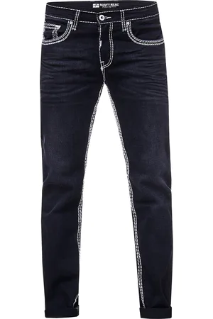 Rusty Neal Jeans Hose "LEVIN" in Black Used mit Weißer Kontrastnaht