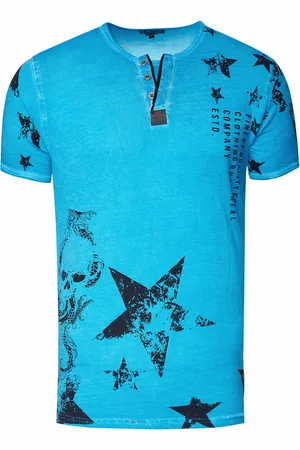 Rusty Neal Rundhals Henley T-Shirt mit Prints und Knopfleiste
