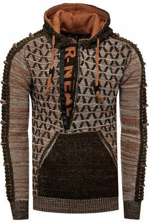 Rusty Neal 1/2 Zip Kontrast Grobstrick Kapuzen-Pullover