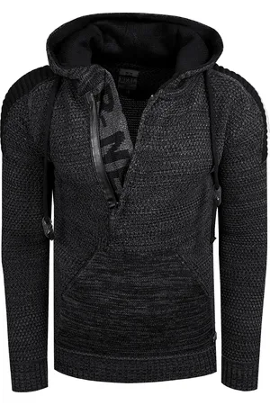 Rusty Neal 1/2 Zip Grobstrick Kontrast Kapuzen-Pullover