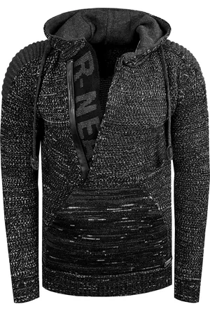 Rusty Neal 1/2 Zip Grobstrick Kontrast Kapuzen-Pullover
