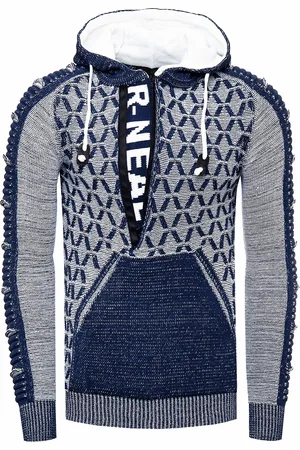 Rusty Neal 1/2 Zip Kontrast Grobstrick Kapuzen-Pullover