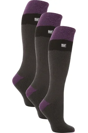 Heat Holders 3er-Pack Ladies Thermal Knee High Ski Socks | WoMens Thick Winter 2.3 TOG Long Skiing Socks - Charcoal / Purple