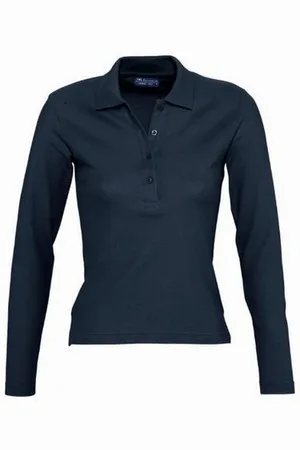 Sols Damen/Damen Podium Langarm-Piqué-Poloshirt aus Baumwolle (Navy)