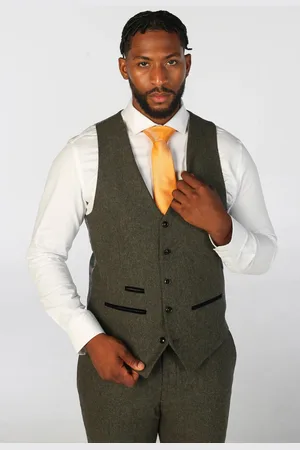 PAUL ANDREW Olivgrüne Herrenweste aus Wollmischung mit Tweed
