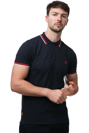 Timberland Poloshirt Mit kontrastfarbenen Streifen für Herren/Damen Unisex kurzärmlig (Marineblau)