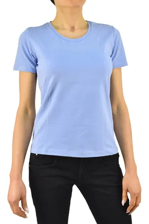 Calvin Klein Collection Hellblaues Damen-T-Shirt mit Baumwolldruck und Rundhalsausschnitt
