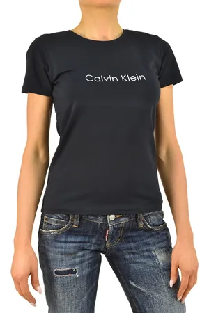 Calvin Klein Collection Blaues Damen-T-Shirt mit Baumwolldruck und Rundhalsausschnitt