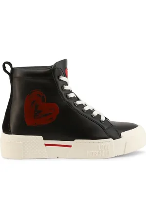 Moschino High Damen Sneaker aus Leder mit rotem Herzen bemalt