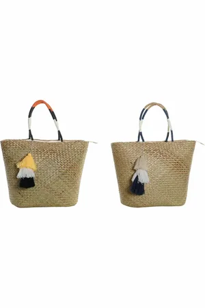 Dkd Home Decor Strandtasche Orange natürlich Marineblau Faser 49 x 18 x 37 cm (2 Stück)