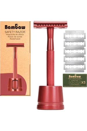 Bambaw Rasierhobel mit Rasierständer - Red