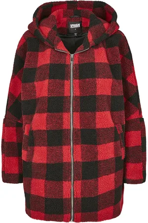 Urban classics Ladies Hooded Oversized Check Sherpa Jacket Winterjacke schwarz in 3XL