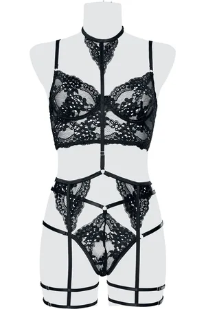 Grey Velvet 3-teiliges Spitzen Cami-Strapsset Wäsche-Set in L