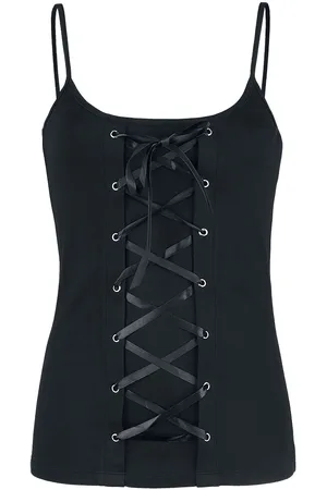 Gothicana Schwarzes Top mit Schnürung und dünnen Trägern Top in L
