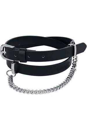 Rock Rebel Schwarzer schmaler Gürtel mit dekorativer Kette Gürtel