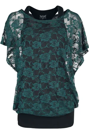 EMP Schwarzes Top mit grünem Spitzen T-Shirt T-Shirt grün in 3XL