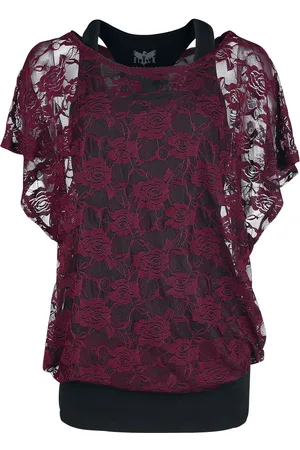 EMP Bordeaux rotes Spitzenshirt mit schwarzem Top T-Shirt bordeaux in 3XL