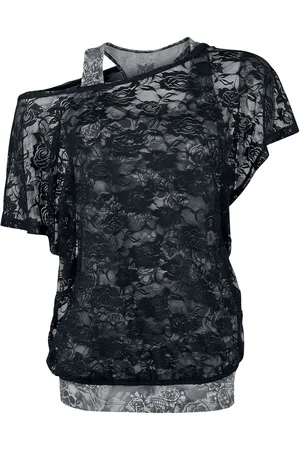 EMP Graues Top mit schwarzem Spitzen-Shirt T-Shirt grau in M
