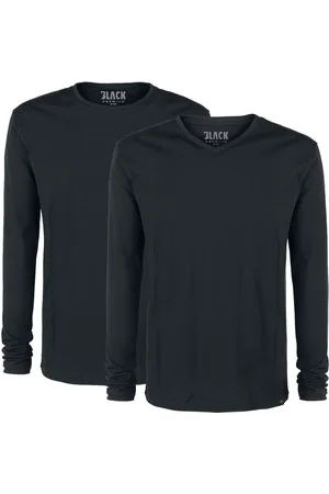 EMP Doppelpack schwarze Longsleeves mit Rundhals und mit V-Ausschnitt Langarmshirt in L