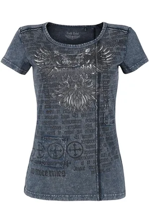 Rock Rebel Blaues T-Shirt mit Waschung und Print T-Shirt in 3XL