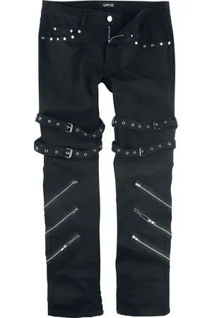 Gothicana Jared - Schwarze Jeans mit Schnallen, Reißverschlüssen und Nieten Jeans in W30L32