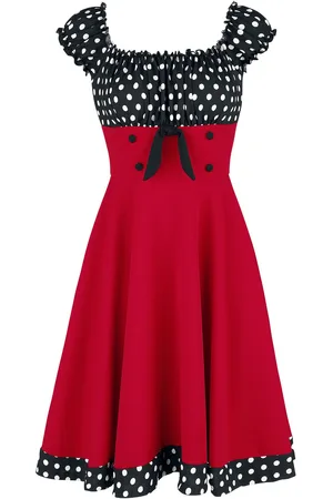 Belsira Schulterfreies Swing-Kleid Mittellanges Kleid rot weiß in L