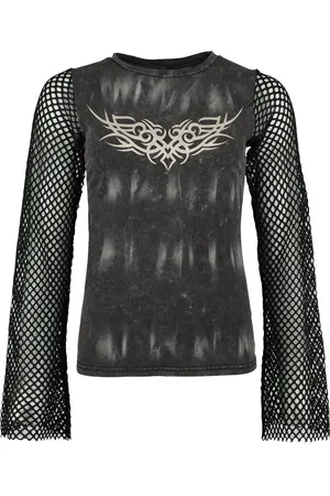 Rock Rebel Longsleeve With Used Wash And Mesh Sleeves Langarmshirt schwarz in L