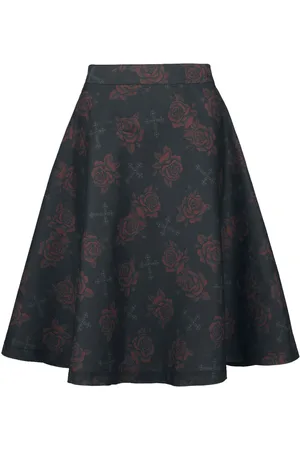 Rock Rebel Skirt with Roses and Crosses Mittellanger Rock in L