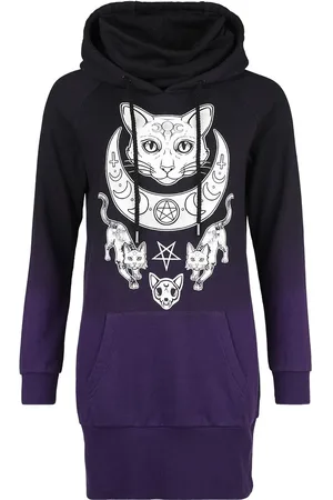 Gothicana Hoody Dress With Cat Frontprint Kurzes Kleid lila in L