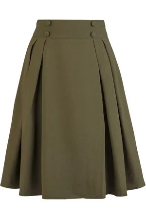 Voodoo Vixen Button Waistband Pleated Flare Skirt Mittellanger Rock in L