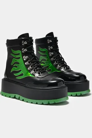Koi CHA CHA CHA Hologram Flame Boots Schnürstiefel grün in EU36