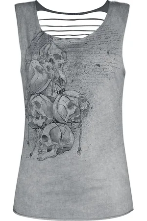EMP Graues Top mit Cut-Outs und Print Top in 3XL