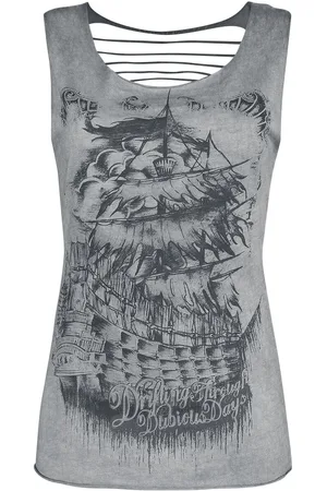 EMP Graues Top mit Cut-Outs und Print Top in 3XL