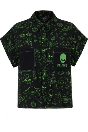 Hell Bunny Mulder Shirt Bluse grün in L