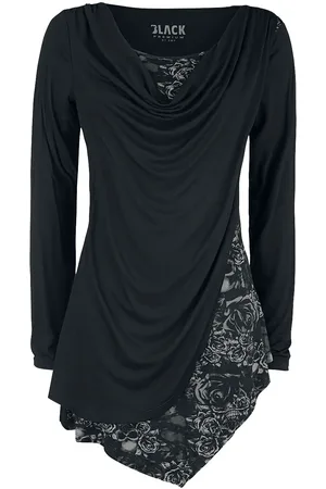 EMP Schwarzes Langarmshirt mit Wasserfallausschnitt und Print Langarmshirt in 3XL
