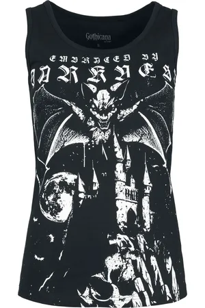Gothicana Tank-Top with Bat Design Top in L