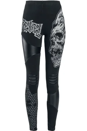 Rock Rebel Rockige Leggings mit Prints, Cut-Outs und Kunstledereinsätzen Leggings weiß in 3XL