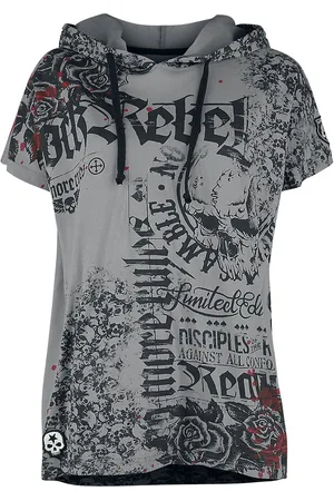 Rock Rebel Lässig geschnittenes T-Shirt mit Prints und Kapuze T-Shirt in 3XL