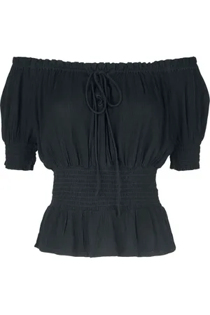 Gothicana Off Shoulder Shirt With Smocked Details T-Shirt in L