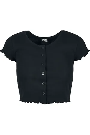 Urban classics Ladies Cropped Button Up Rib Tee T-Shirt in L