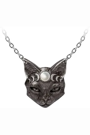 Alchemy Mystic Moon Cat Halskette silberfarben