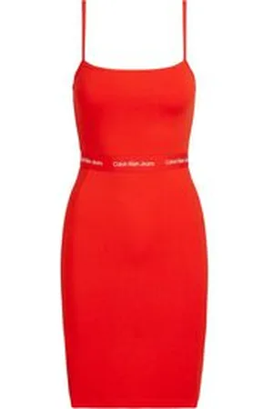 Calvin Klein Damen Trägerkleid LOGO ELASTIC STRAPPY DRESS