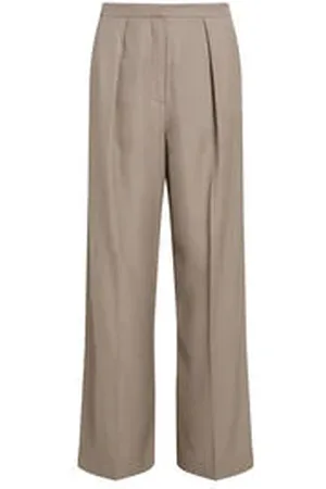 Calvin Klein Damen Bundfaltenhose mit Leinen TEXTURED VISCOSE WIDE LEG